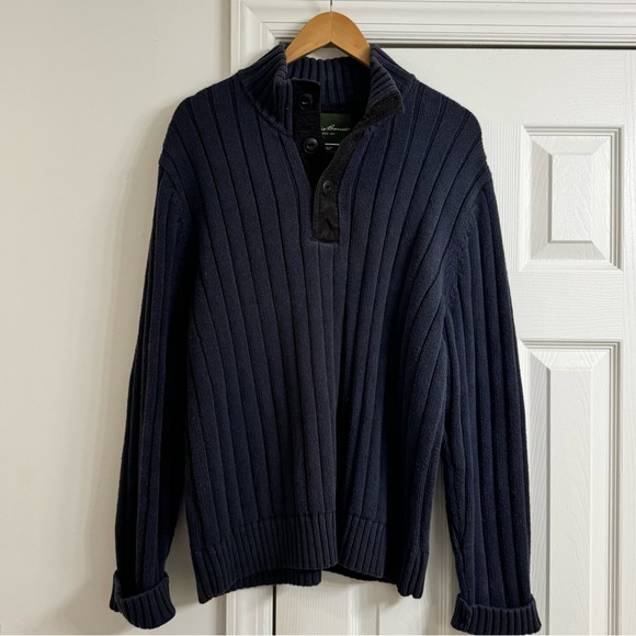 Vintage Eddie Bauer Blue Swearwe Large Elbow Patched Large - Picture 1 of 3